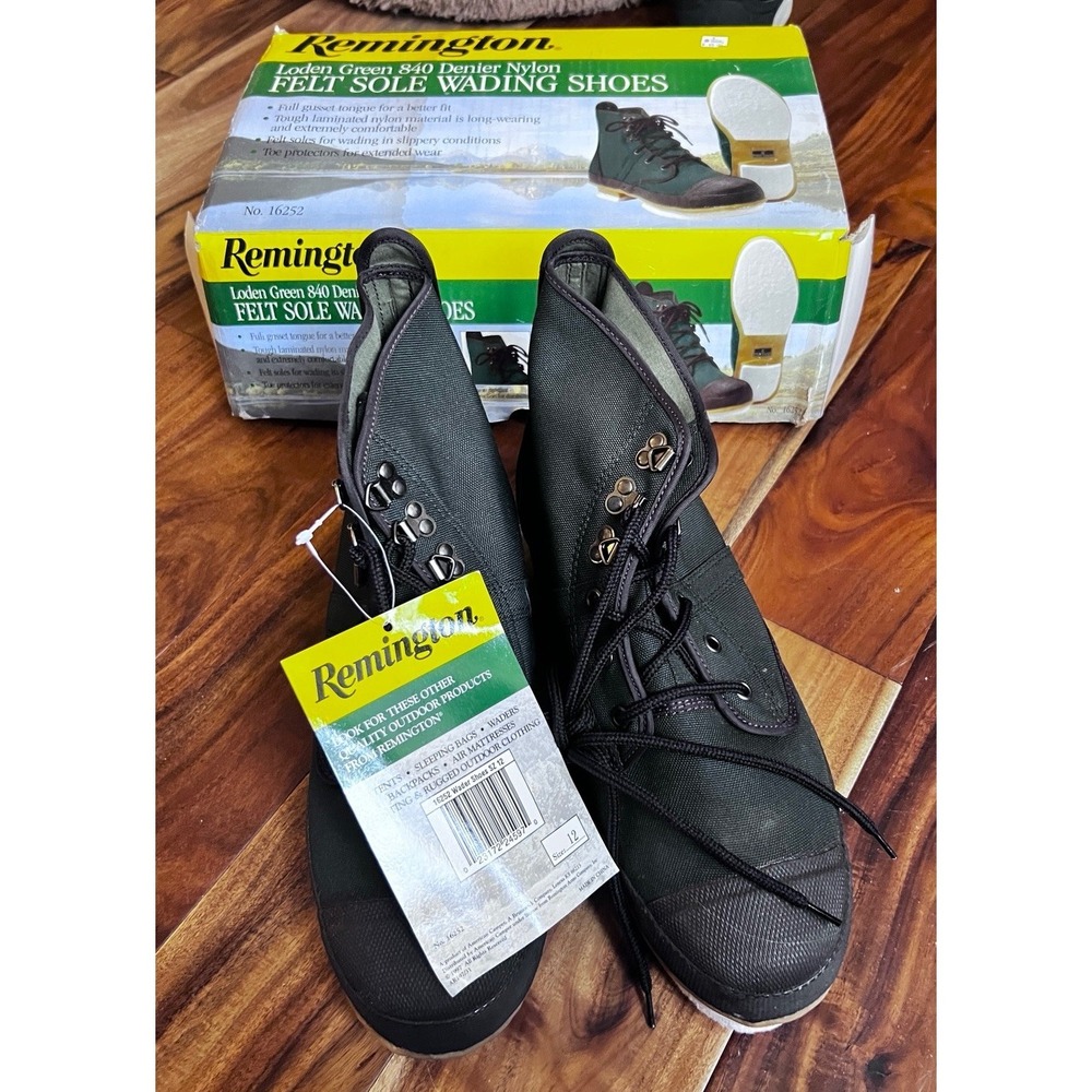 Remington Felt Sole Wading Shoes Size 12 Loden Green 840D Nylon Fly Fishing NOS